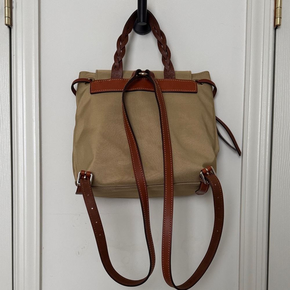 Dooney & Bourke Khaki Nylon Canvas Backpack with Leather Trim - Picture 12 of 12